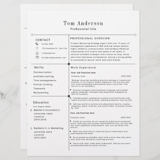 Modèle de reprise professionnelle moderne (Devant / Derrière)