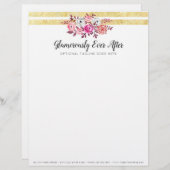 Modèle D'en-tête De Lettre Aquarelle rose Floral & Or Glam (Devant / Derrière)