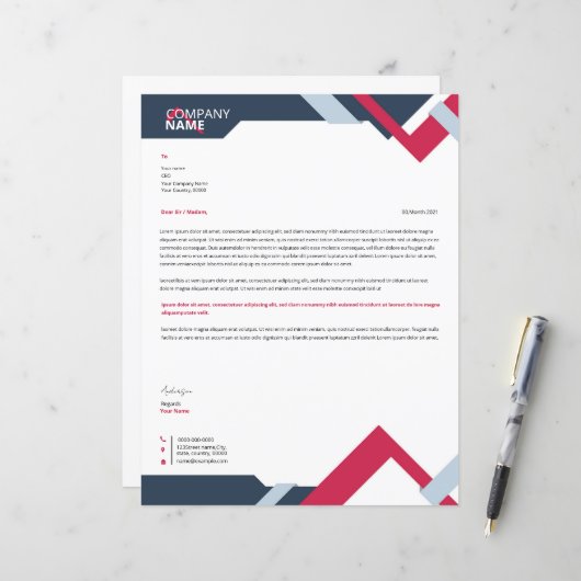 Modèle d'en-tête de lettre commerciale (Devant/Arrière en situation)