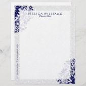 Modèle D'en-tête De Lettre Elégant blanc & bleu marine dentelle florale (Devant / Derrière)