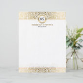 Modèle D'en-tête De Lettre Elégant Blanc Et Or Floral Paisley (Debout devant)