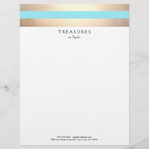 Modèle D'en-tête De Lettre Élégant FAUX rayé Or Turquoise bleu