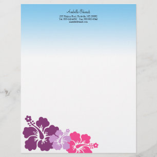 Modèle D'en-tête De Lettre hibiscus hawaïen fleurs lilas violet été