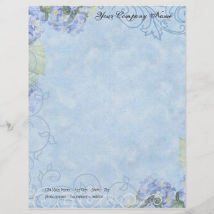 Modèle D'en-tête De Lettre Hortensias bleus, papillon et floral moderne de