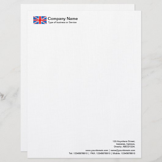 Modèle D'en-tête De Lettre Indicateurs - Royaume-Uni (Devant / Derrière)