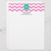 Modèle D'en-tête De Lettre Monogramme Pink et Turquoise Chevron Custom (Devant / Derrière)