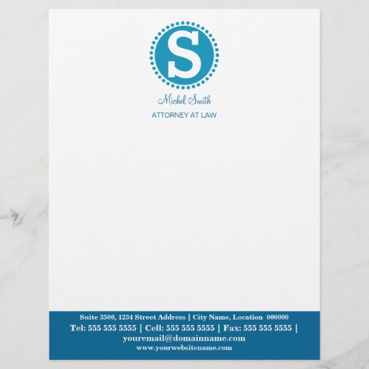 Modèle D'en-tête De Lettre Monogramme professionnel bleu (Devant)