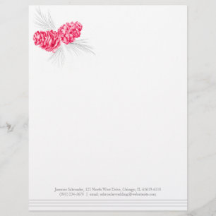 Modèle D'en-tête De Lettre Pine cônes art rouge gris mariage en-tête