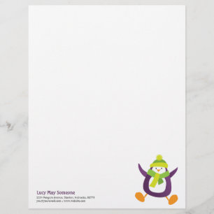 Modèle D'en-tête De Lettre Pingouin pourpre lunatique mignon Personalizable