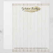 Modèle D'en-tête De Lettre Plume Bohème Dorée sur Planches de Bois Rustique (Devant / Derrière)