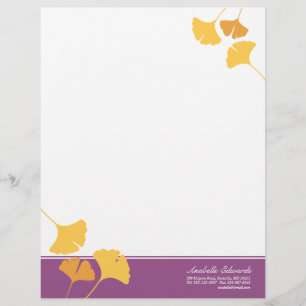 Modèle D'en-tête De Lettre Tirer ginkgo feuille jaune doré violet automne