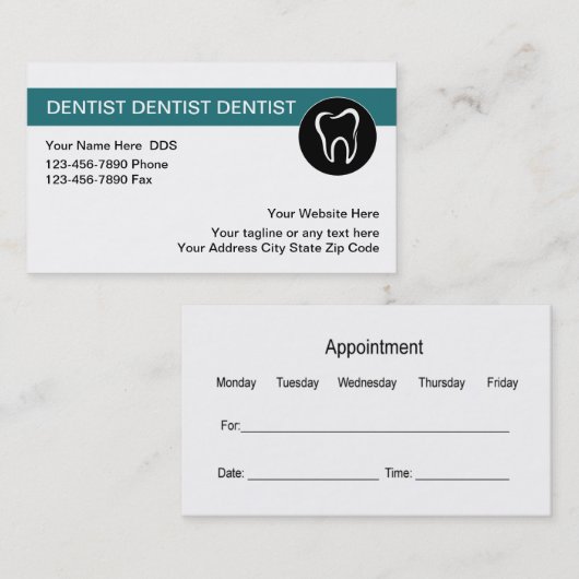 Modèle dentaire de cartes de visite (Devant / Derrière)