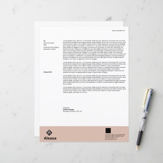 Modèle d'entête de lettre professionnelle (Devant/Arrière en situation)