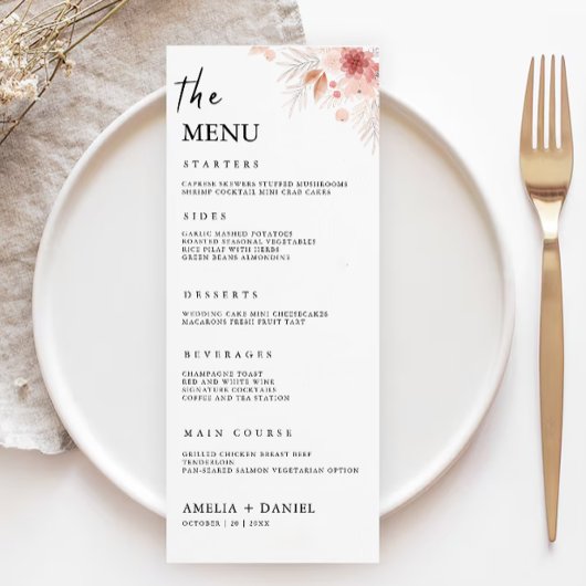 Modèle des cartes de menu Mariage fleur sauvage