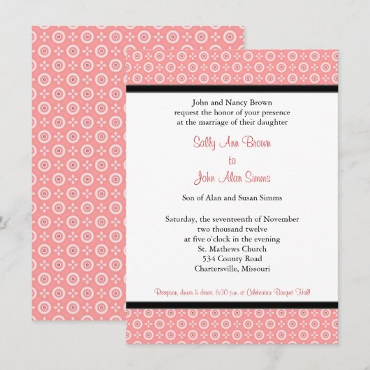 Modèle des invitations de mariage de pêche moderne (Devant / Derrière)