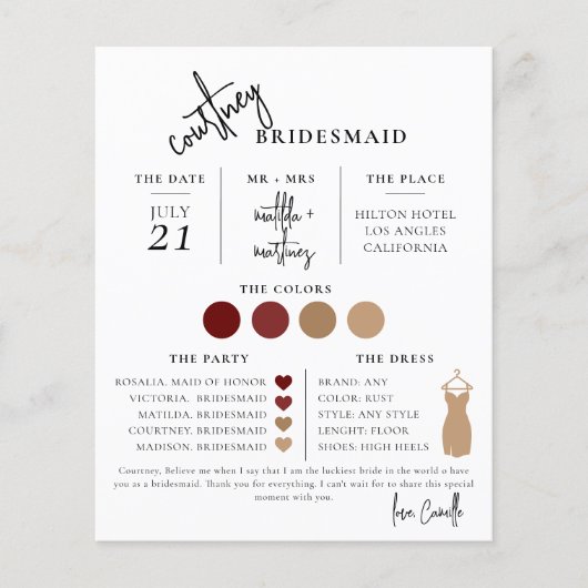 Modèle d'informations mini-Bridesmaid de script (Devant)