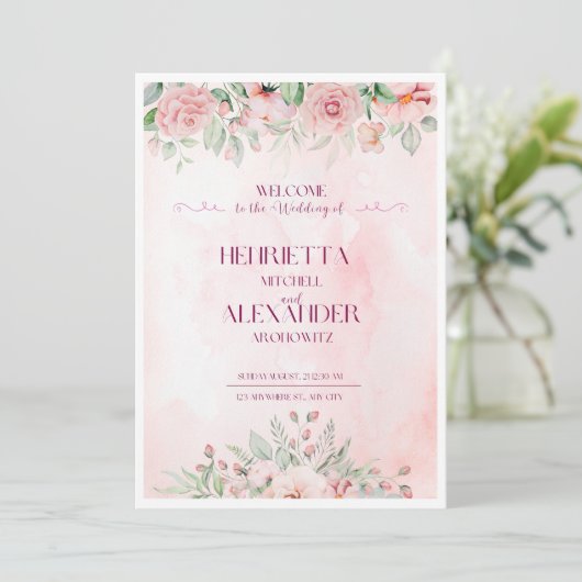 Modèle d'invitation à fleurs roses, Invitation mod (Debout devant)