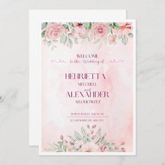 Modèle d'invitation à fleurs roses, Invitation mod (Devant / Derrière)