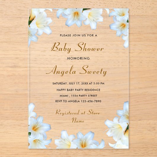 Modèle d'invitation Baby shower acrylique blanc (Recto)