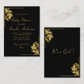 Modèle d'invitation Black Gold Baby Girl Shower (Devant / Derrière)