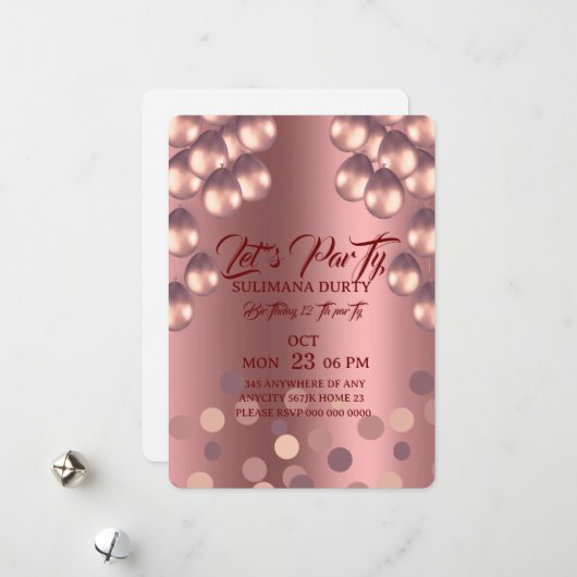 Modèle d'invitation d'anniversaire en or rose : Sé (Devant/Arrière en situation)