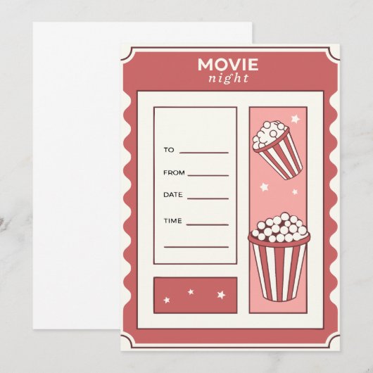 Modèle d'invitation de la nuit avec Popcorn (Devant / Derrière)