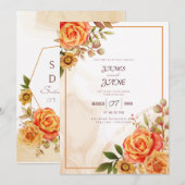 Modèle d'invitation de mariage à la rose orange aq (Devant / Derrière)