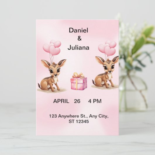 Modèle d'invitation de mariage avec ballons rose p (Debout devant)