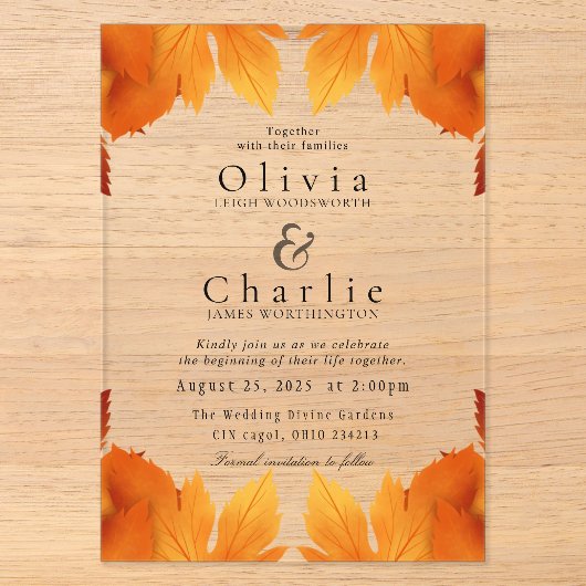 Modèle d'invitation de mariage d'automne (Recto)