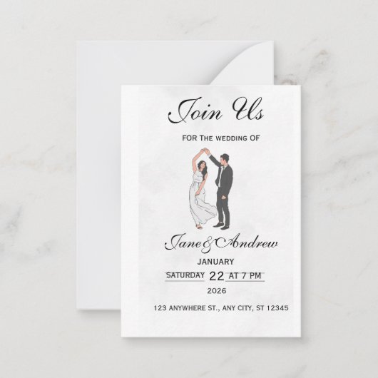 Modèle d'invitation de mariage élégant - Flo roman (Devant)