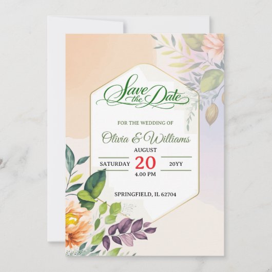 Modèle d'invitation de mariage floral élégant (Devant)