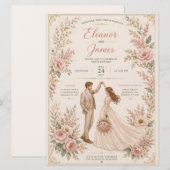 Modèle d'invitation de mariage floral élégant (Devant / Derrière)