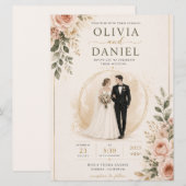 Modèle d'invitation de mariage floral élégant (Devant / Derrière)