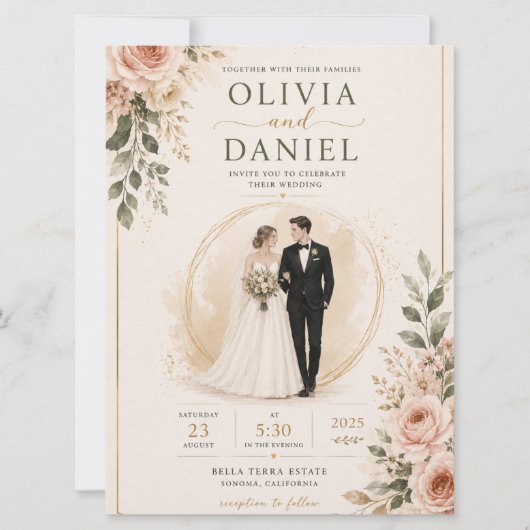 Modèle d'invitation de mariage floral élégant (Devant)