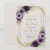 Modèle d'invitation de mariage floral violet éléga (Devant / Derrière)