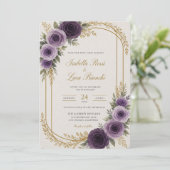 Modèle d'invitation de mariage floral violet éléga (Debout devant)