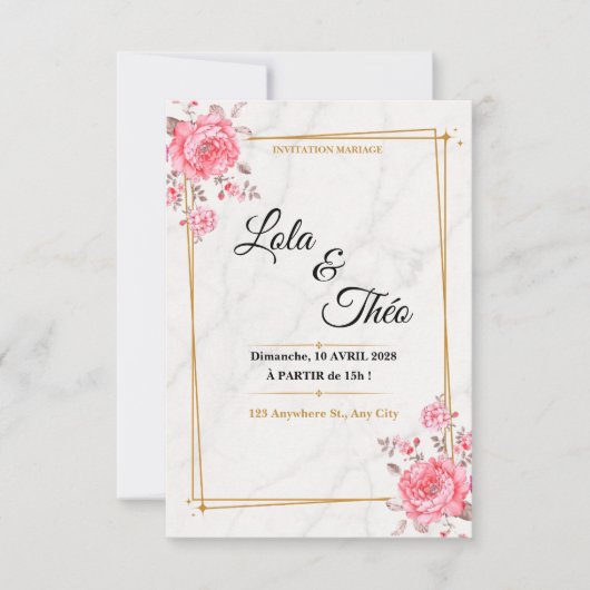 Modèle d'invitation de mariage personnalisable (Devant)