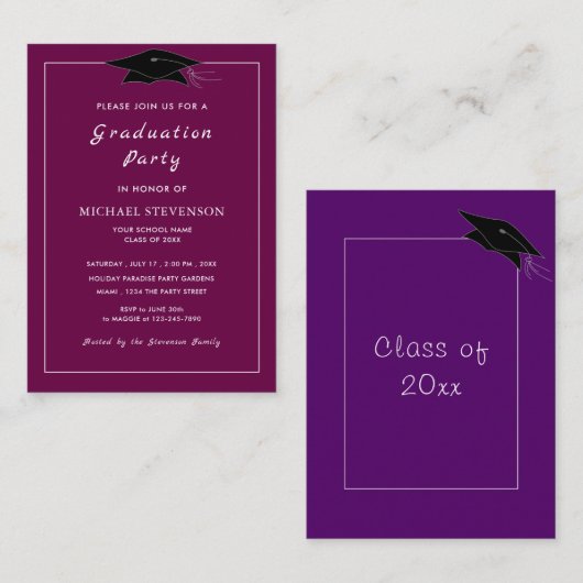 Modèle d'invitations de remise de diplômes à perso (Devant / Derrière)