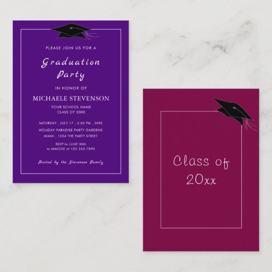Modèle d'invitations de remise de diplômes à perso (Devant / Derrière)