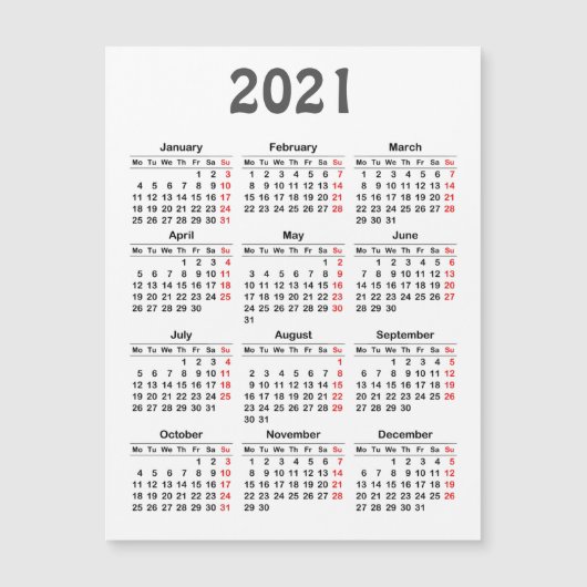 modèle du calendrier 2021 (Devant)