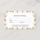 Modèle du certificat cadeau de frontière florale (Dos)