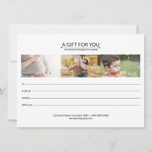 Modèle du certificat cadeau du photographe (Dos)