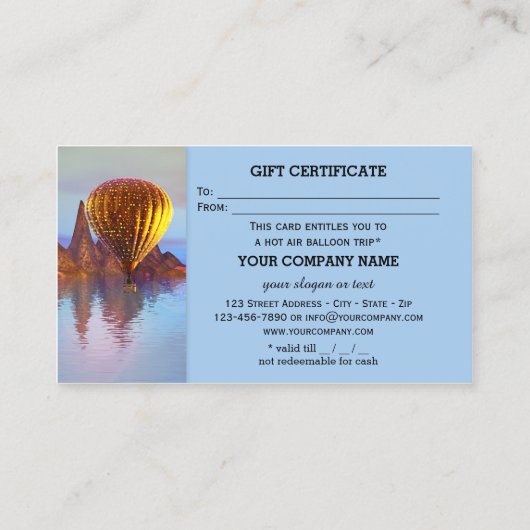 Modèle du certificat cadeau pour le vol à ballon c (Dos)