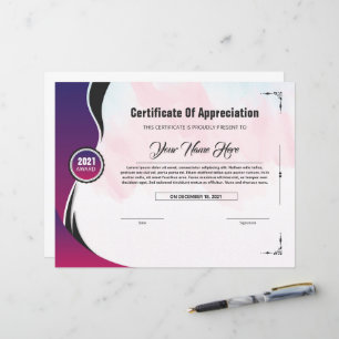Modèle du certificat d'appréciation