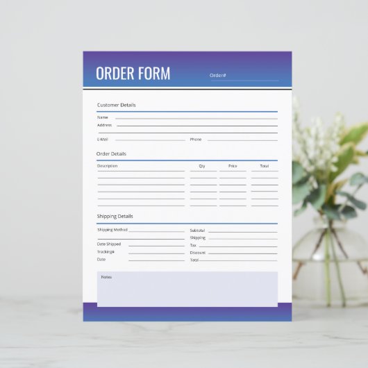 Modèle du formulaire de commande (Debout devant)