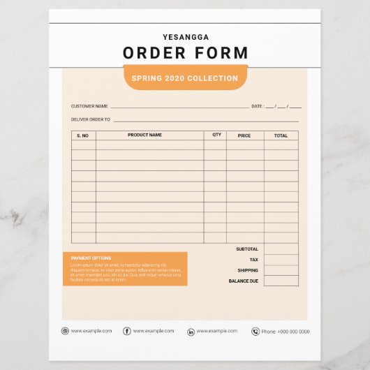 Modèle du formulaire de commande | Facile à person (Devant)