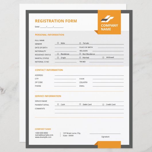 Modèle du formulaire d'inscription (Devant / Derrière)