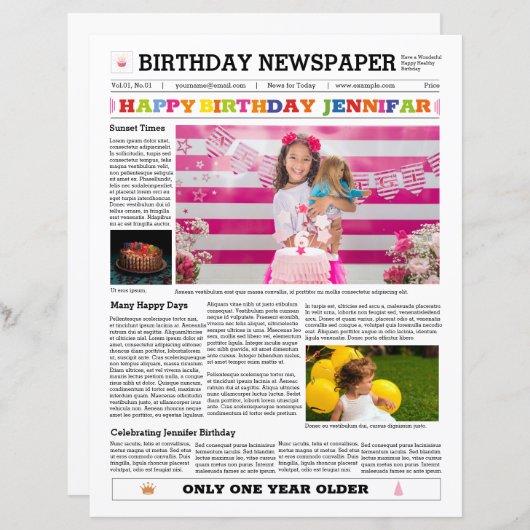 Modèle du journal d'anniversaire (Devant / Derrière)