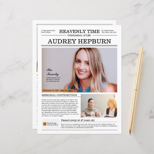 Modèle du journal du programme Memorial (Devant/Arrière en situation)