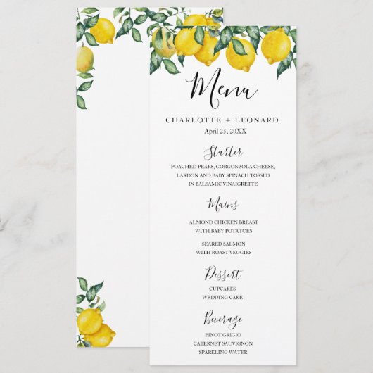 Modèle du menu Citron (Devant / Derrière)